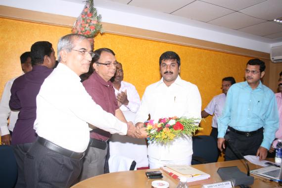 MPCB Officers Shri A.D.Saraf, I/c Water Pollution Abatement Engineer and Shri D.T.Devale, Sr.Law Officer felicitated Hon.Shri Sachin Ahire, State Environment Minister, Govt. of Maharashtra during his visit on 5th March 2010 at MPCB, Head Quarter, Sion.