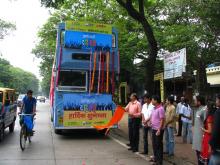 On the occasion of Eco Friendly Dahihandi, a rally was organized that toured from Shivaji Park, Dadar across the city in the open Double Decker Best Bus wherein film star also joined and conveyed the social message of reducing noise pollution. The rally was inaugurated by Mr Bharat Nimbarte, Regional officer, Navi Mumbai.